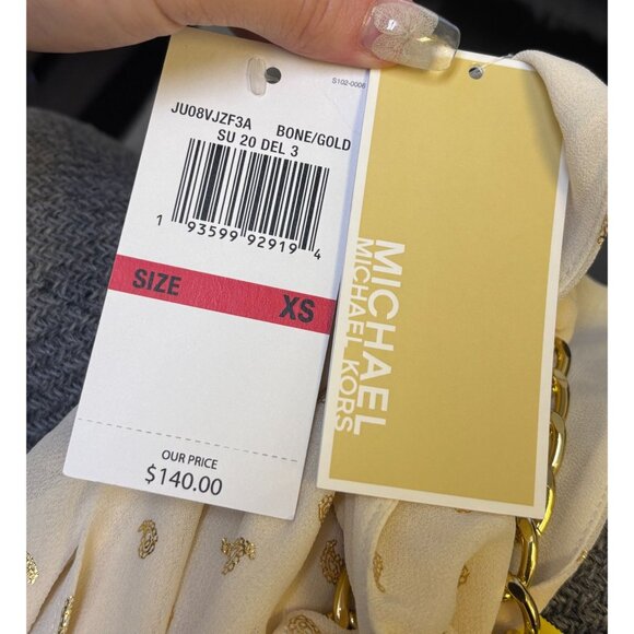 NWT Michael Kors Halter Neck Dress Bone/Gold Polka Dot Pattern XS - Picture 6 of 6